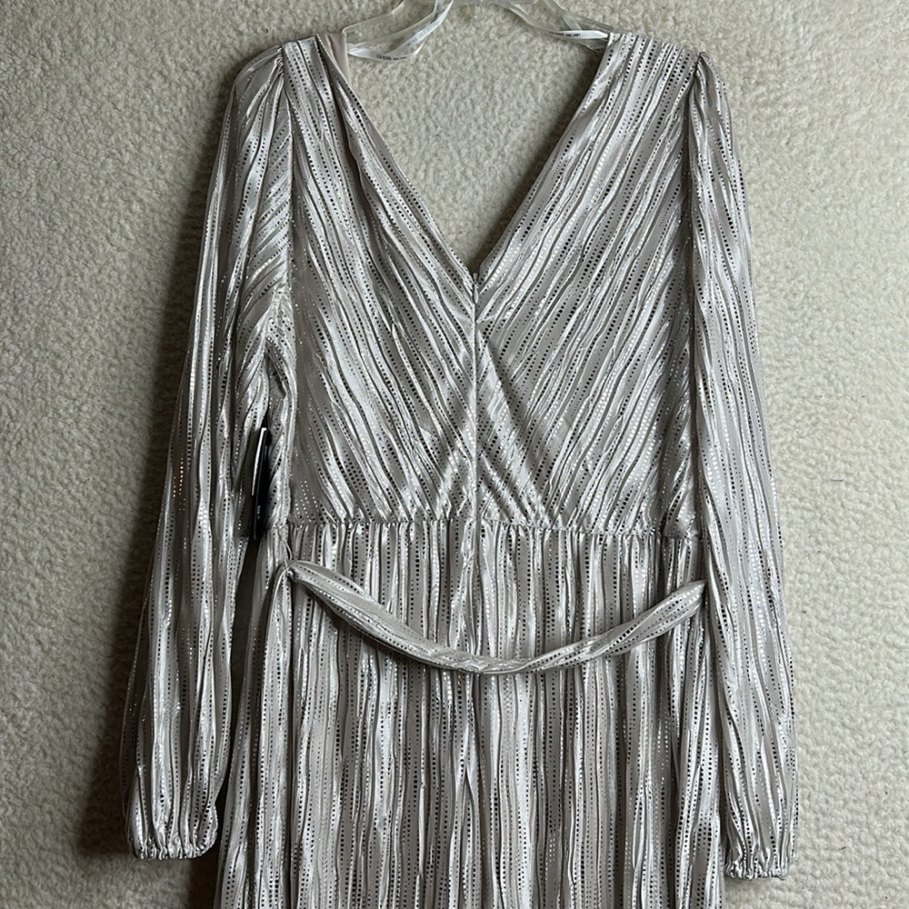 NWT Guess Womens Metallic Long Sleeve Faux Wrap Maxi Dress Champagne SIZE 14 - Picture 5 of 10